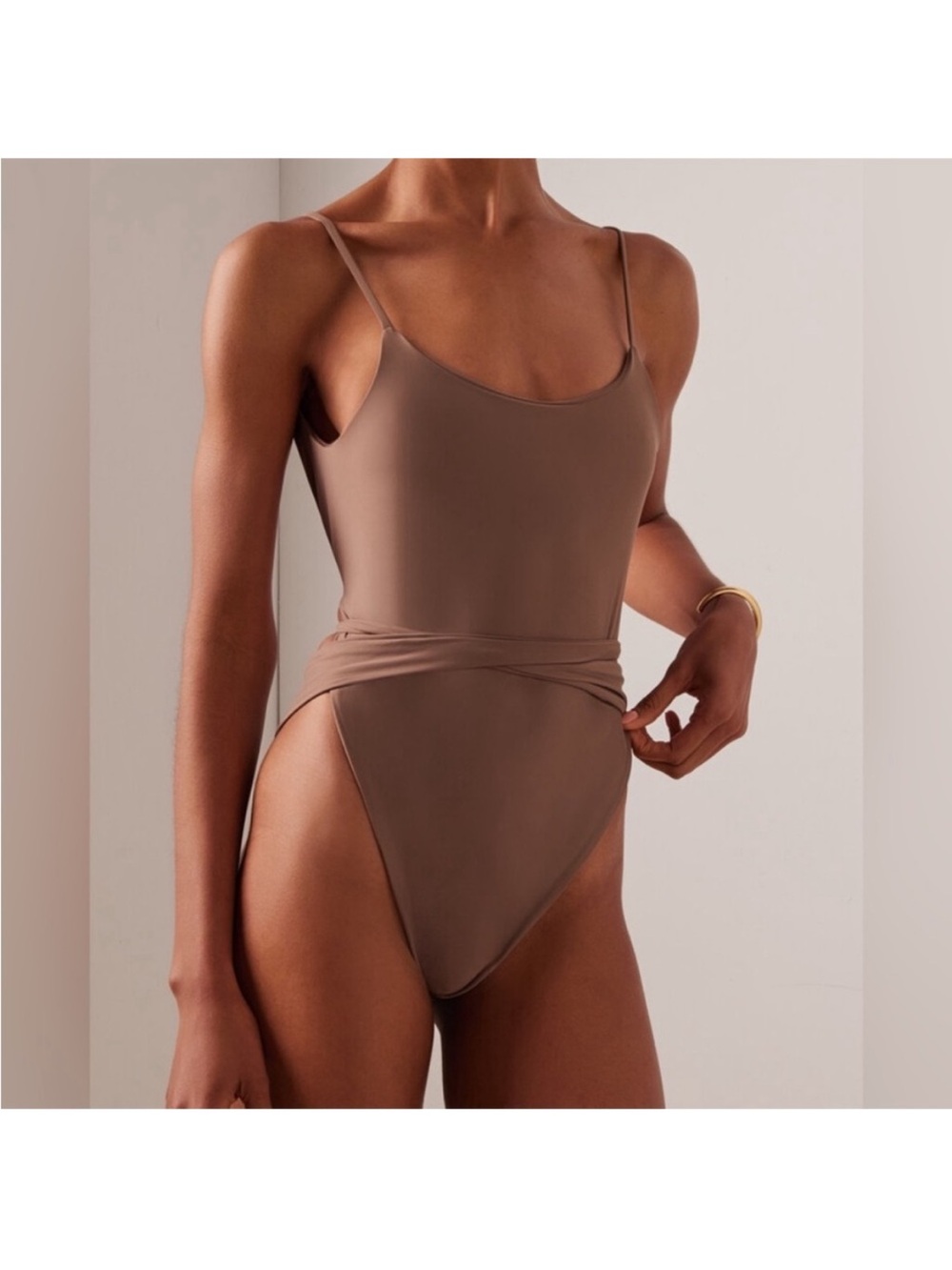 Mare Perpetua The Essential Wrap One Piece Swimsuit Tan Size Large